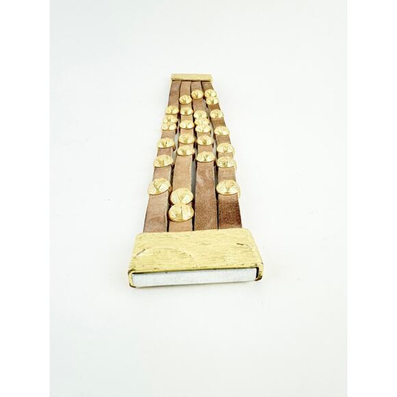 Suede Leather Golden Stud Thick Magnetic Bracelet - Picture 6 of 7